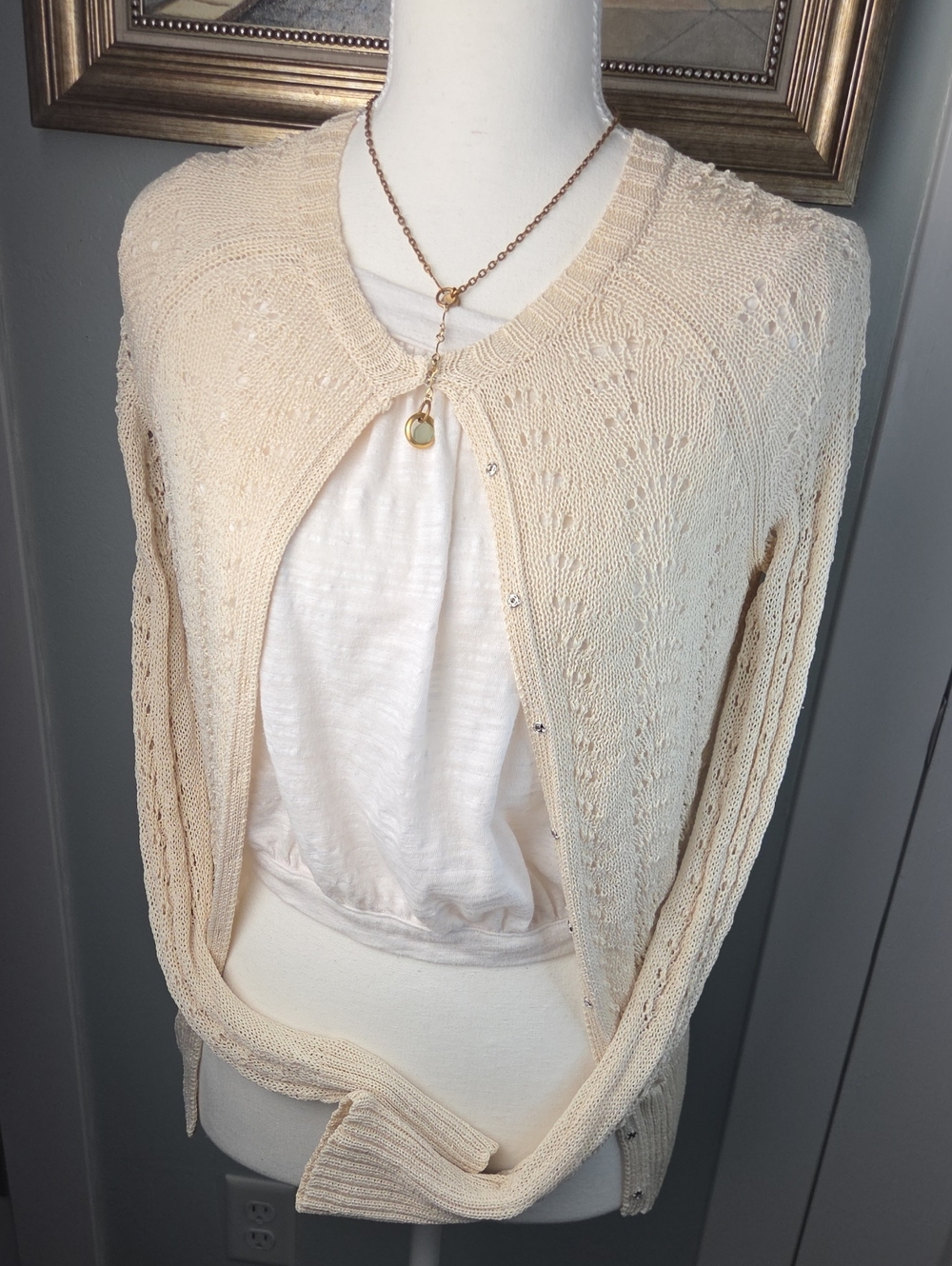 One Girl Who Cream Openwork Knit Cardigan